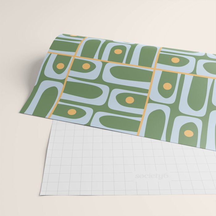 Mid Century Modern Piquet Abstract Multi Pattern in Green Light Blue Yellow-Orange Wrapping Paper Gallery Image 2