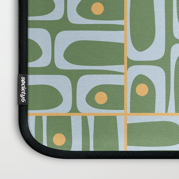 Mid Century Modern Piquet Abstract Multi Pattern in Green Light Blue Yellow-Orange Laptop Sleeve Gallery Image 3
