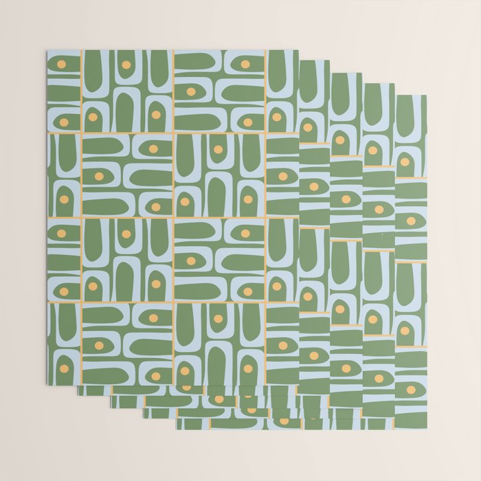 Mid Century Modern Piquet Abstract Multi Pattern in Green Light Blue Yellow-Orange Wrapping Paper Gallery Image 3