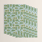 Mid Century Modern Piquet Abstract Multi Pattern in Green Light Blue Yellow-Orange Wrapping Paper Gallery Image 3