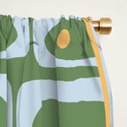 Mid Century Modern Piquet Abstract Multi Pattern in Green Light Blue Yellow-Orange Window Curtain Gallery Image 2