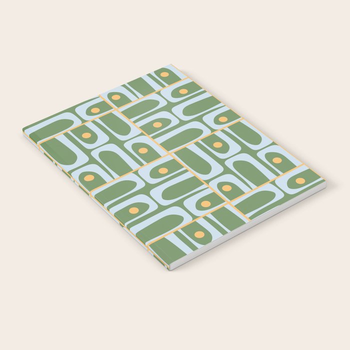 Mid Century Modern Piquet Abstract Multi Pattern in Green Light Blue Yellow-Orange Notebook Gallery Image 2
