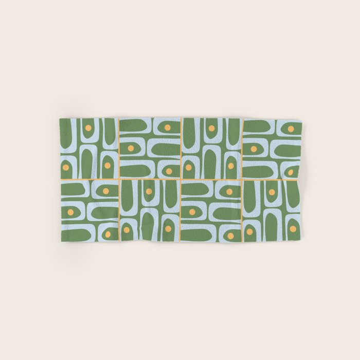 Mid Century Modern Piquet Abstract Multi Pattern in Green Light Blue Yellow-Orange Bath Towel Gallery Image 1