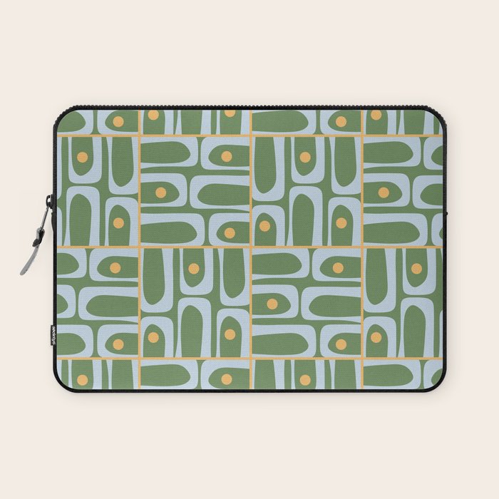 Mid Century Modern Piquet Abstract Multi Pattern in Green Light Blue Yellow-Orange Laptop Sleeve Gallery Image 1