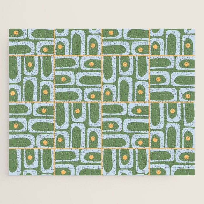 Mid Century Modern Piquet Abstract Multi Pattern in Green Light Blue Yellow-Orange Jigsaw Puzzle Gallery Image 1