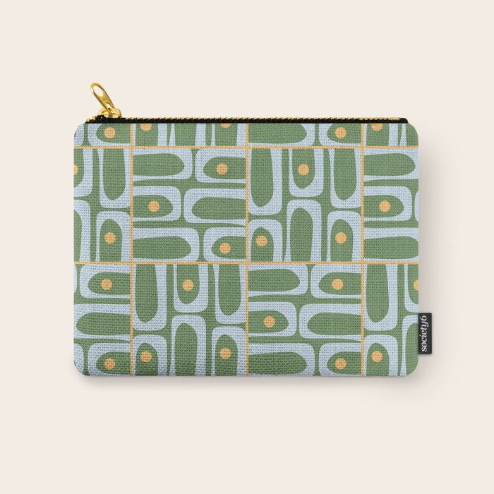 Mid Century Modern Piquet Abstract Multi Pattern in Green Light Blue Yellow-Orange Carry All Pouch Gallery Image 1