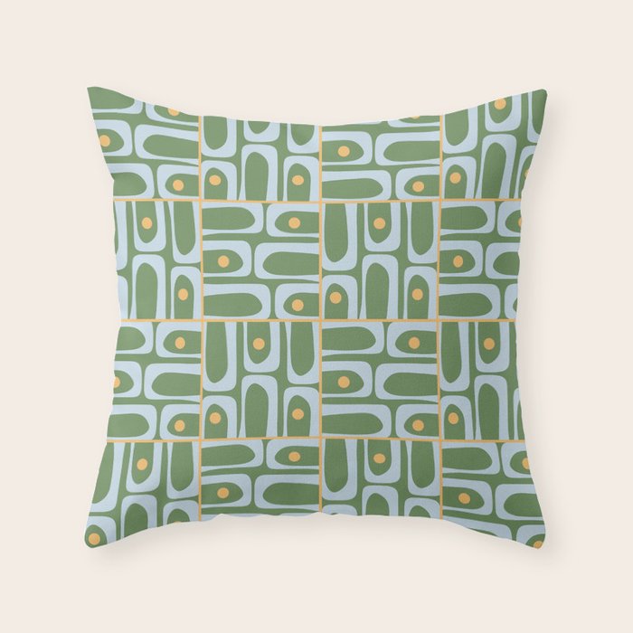 Mid Century Modern Piquet Abstract Multi Pattern in Green Light Blue Yellow-Orange Throw Pillow Gallery Image 1