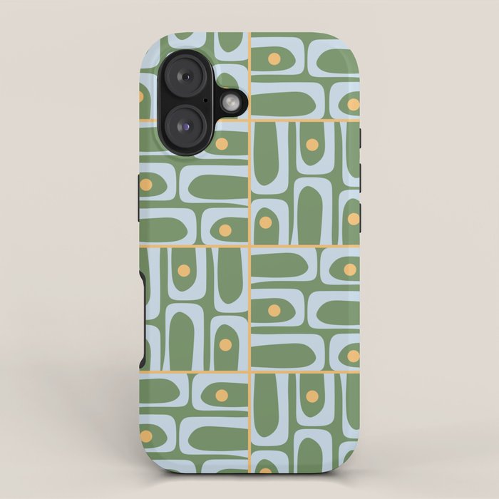 Mid Century Modern Piquet Abstract Multi Pattern in Green Light Blue Yellow-Orange iPhone Case Gallery Image 1