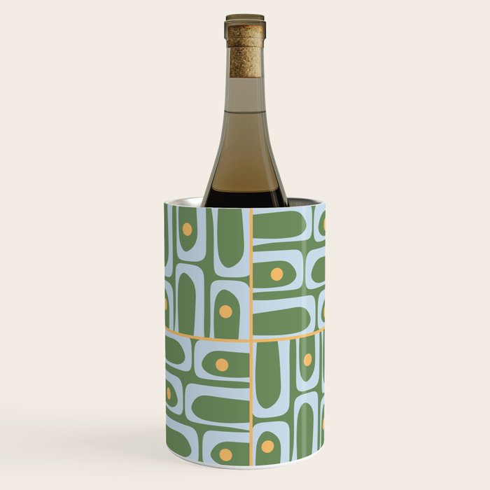 Mid Century Modern Piquet Abstract Multi Pattern in Green Light Blue Yellow-Orange Wine Chiller Gallery Image 2