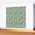 Mid Century Modern Piquet Abstract Multi Pattern in Green Light Blue Yellow-Orange Wall Mural Gallery Image 2