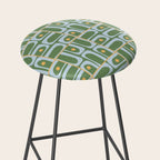 Mid Century Modern Piquet Abstract Multi Pattern in Green Light Blue Yellow-Orange Stool Gallery Image 2