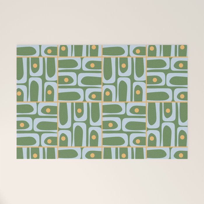 Mid Century Modern Piquet Abstract Multi Pattern in Green Light Blue Yellow-Orange Welcome Mat Gallery Image 1