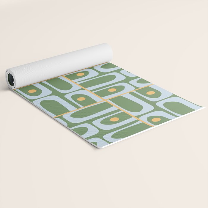 Mid Century Modern Piquet Abstract Multi Pattern in Green Light Blue Yellow-Orange Yoga Mat Gallery Image 2