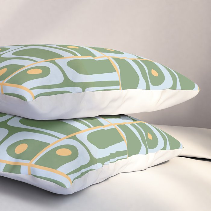 Mid Century Modern Piquet Abstract Multi Pattern in Green Light Blue Yellow-Orange Pillow Sham Gallery Image 3