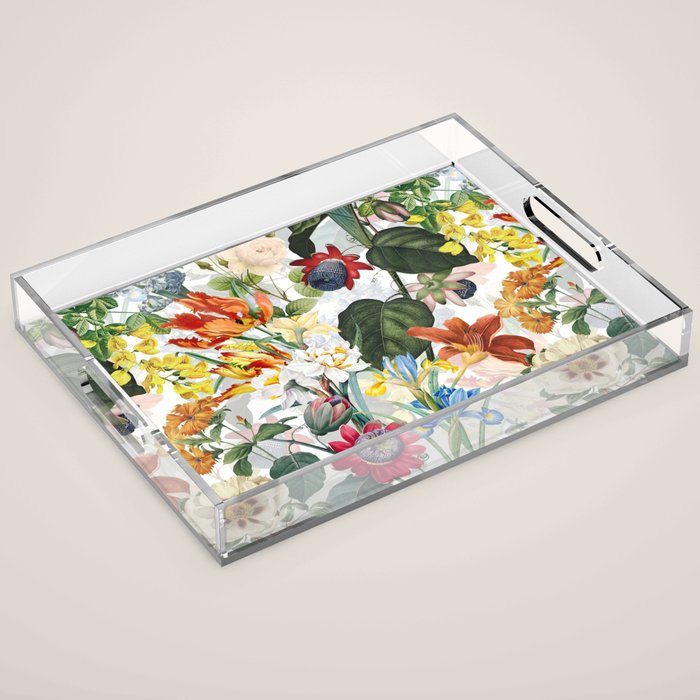 Vintage & Shabby Chic - Tropical Botanical Flower Garden  Acrylic Tray Gallery Image 1