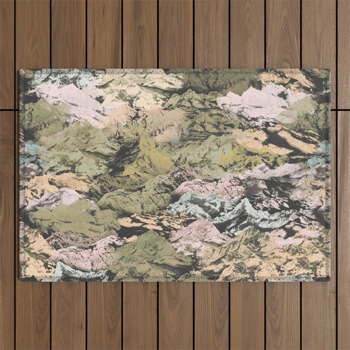 Abstract colorful dark mountains C Outdoor Rug Gallery Image 1