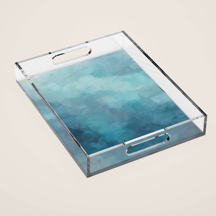 Diving in Deeper - Mint Aqua Turquoise Navy Blue Nautical Abstract Painting Modern Minimal Art Acrylic Tray Gallery Image 1