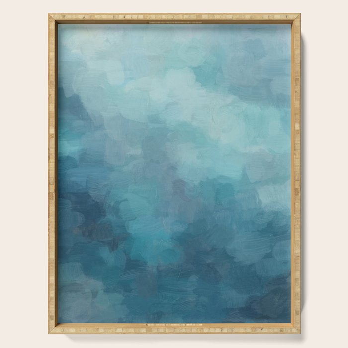 Diving in Deeper - Mint Aqua Turquoise Navy Blue Nautical Abstract Painting Modern Minimal Art Serving Tray Gallery Image 1