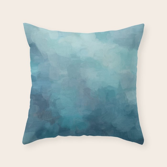 Diving in Deeper - Mint Aqua Turquoise Navy Blue Nautical Abstract Painting Modern Minimal Art Throw Pillow Gallery Image 6