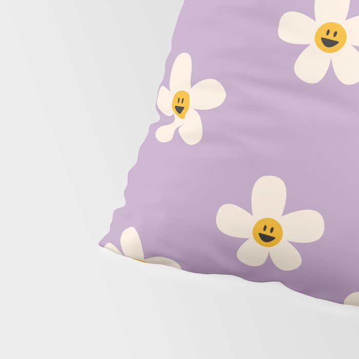 Retro Happy Daisy Flower in Purple Pillow Sham Gallery Image 4