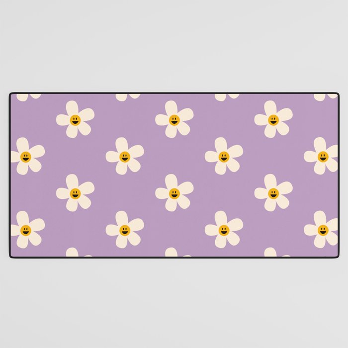Retro Happy Daisy Flower in Purple Desk Mat Gallery Image 3