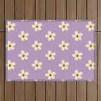 Retro Happy Daisy Flower in Purple Outdoor Rug Gallery Image 1