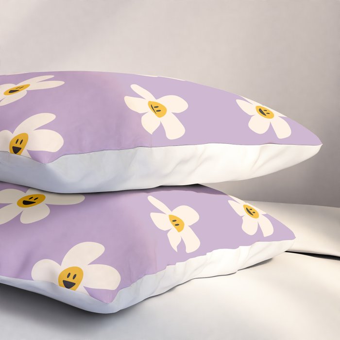 Retro Happy Daisy Flower in Purple Pillow Sham Gallery Image 3