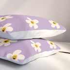 Retro Happy Daisy Flower in Purple Pillow Sham Gallery Image 3