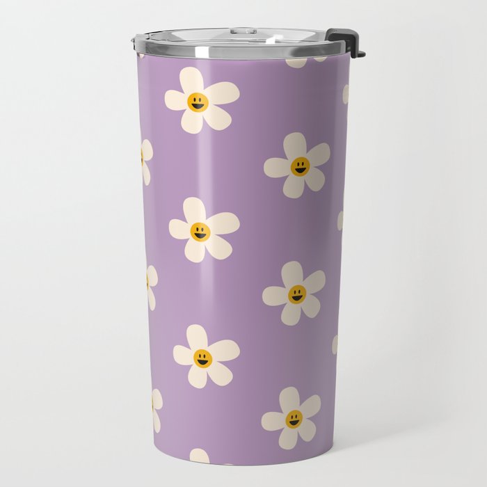 Retro Happy Daisy Flower in Purple Travel Mug Gallery Image 2