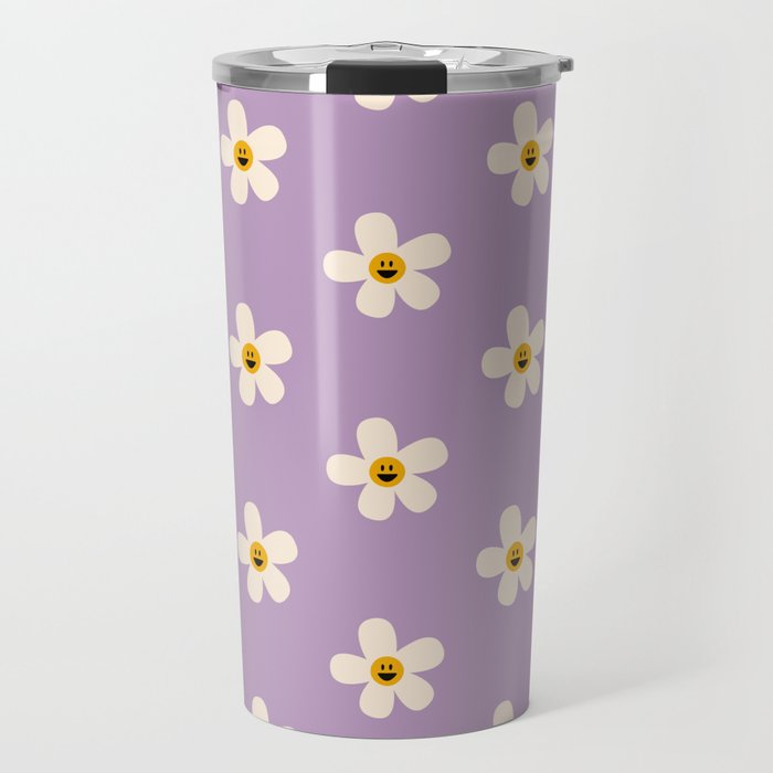 Retro Happy Daisy Flower in Purple Travel Mug Gallery Image 1