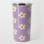 Retro Happy Daisy Flower in Purple Travel Mug Gallery Image 1