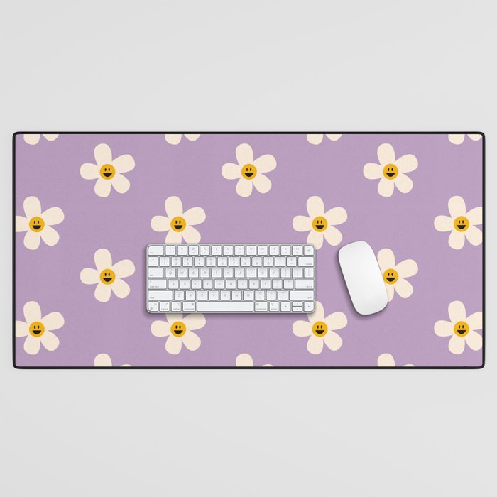 Retro Happy Daisy Flower in Purple Desk Mat Gallery Image 1