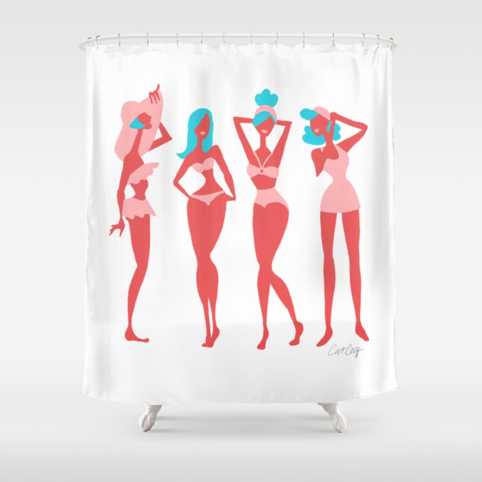 Beach Bombshells - Cyan & Coral Palette Shower Curtain Gallery Image 1