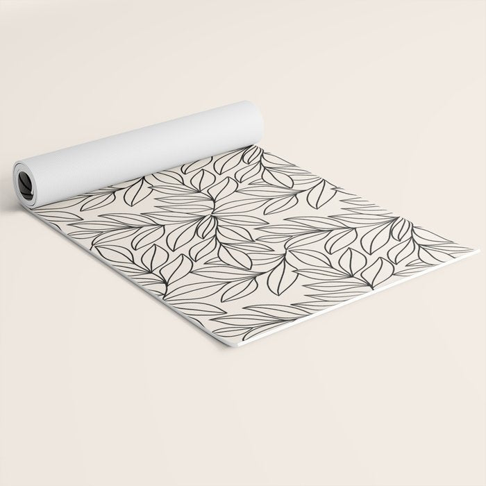 Black and White Leaves  Yoga Mat Gallery Image 2