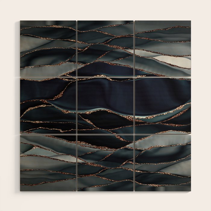 Midnight Marble Deep Ocean Waves Wood Wall Art Gallery Image 1