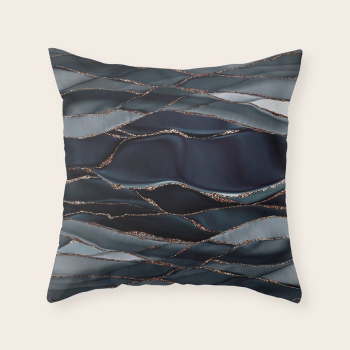 Midnight Marble Deep Ocean Waves Throw Pillow Gallery Image 1