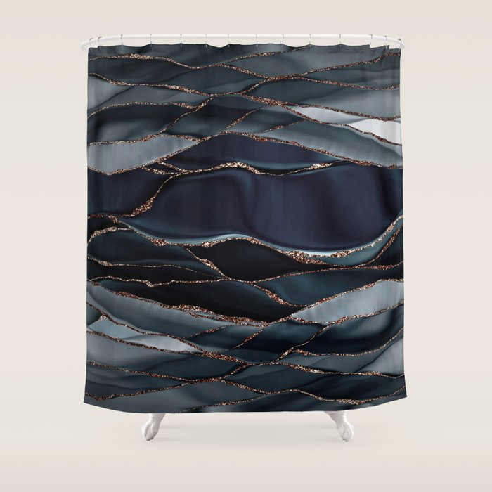 Midnight Marble Deep Ocean Waves Shower Curtain Gallery Image 1