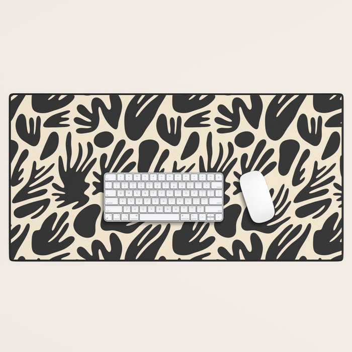Abstract black and white organic shape pattern Desk Mat Gallery Image 1