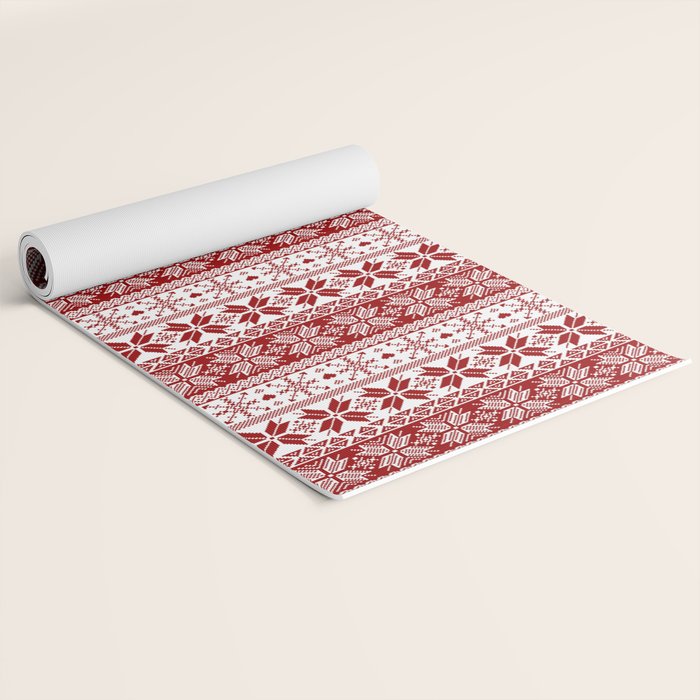 Red Winter Fair Isle Pattern Yoga Mat Gallery Image 2