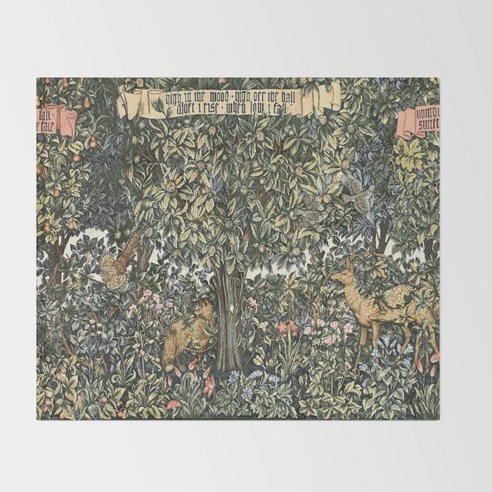 William Morris Verdure Greenery Throw Blanket Gallery Image 2