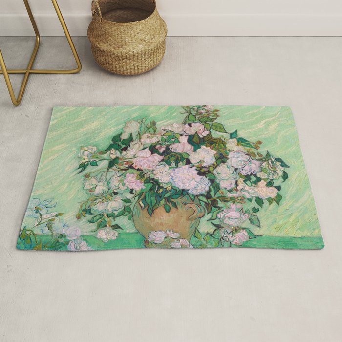 Pink Roses Van Gogh Rug Gallery Image 1