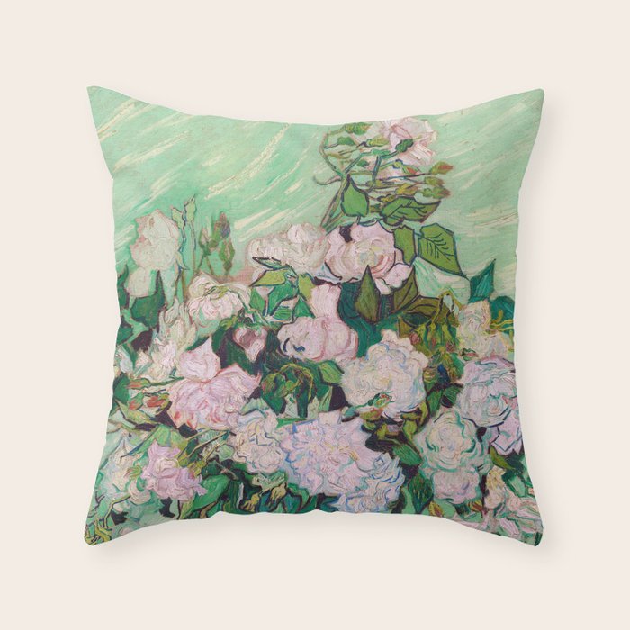 Pink Roses Van Gogh Throw Pillow Gallery Image 6