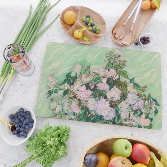 Pink Roses Van Gogh Cutting Board Gallery Image 2