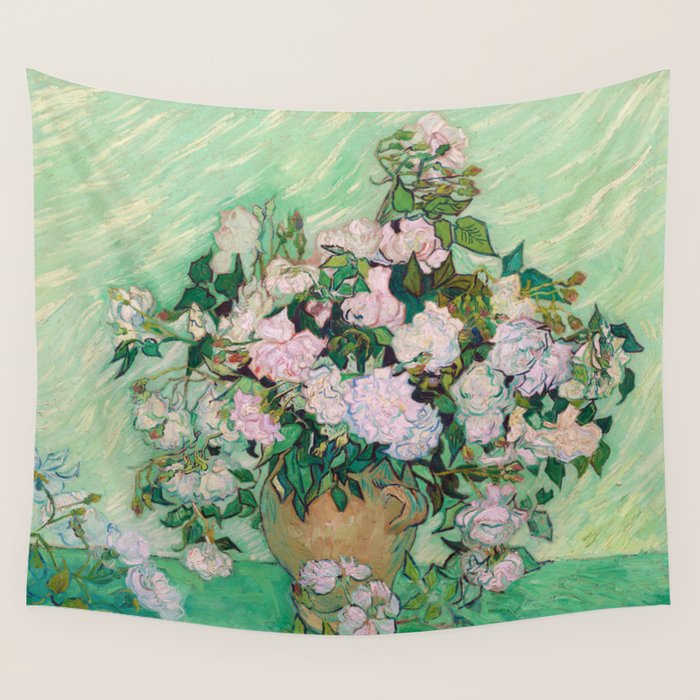 Pink Roses Van Gogh Wall Tapestry Gallery Image 1