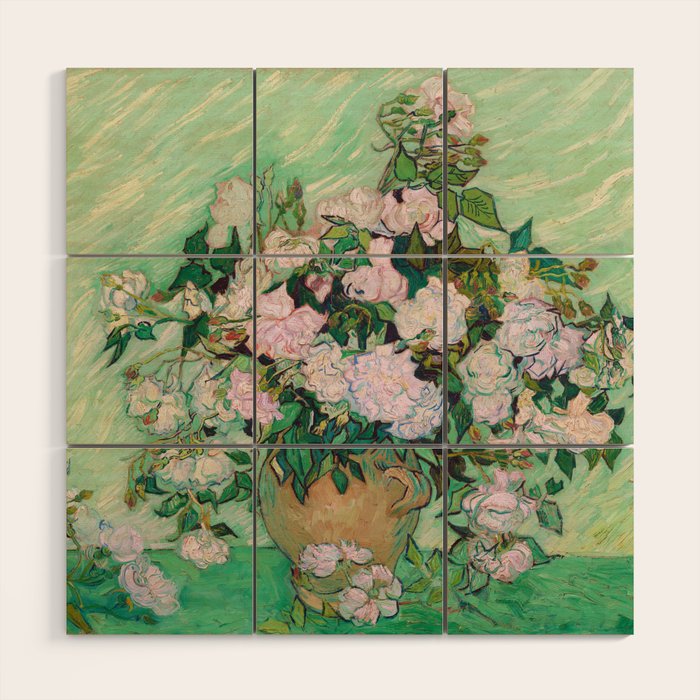 Pink Roses Van Gogh Wood Wall Art Gallery Image 1
