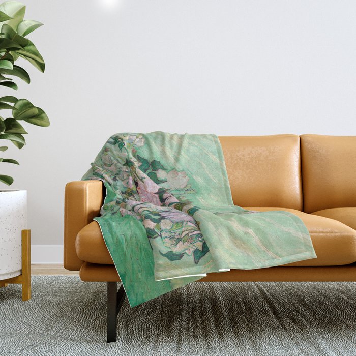 Pink Roses Van Gogh Throw Blanket Gallery Image 1