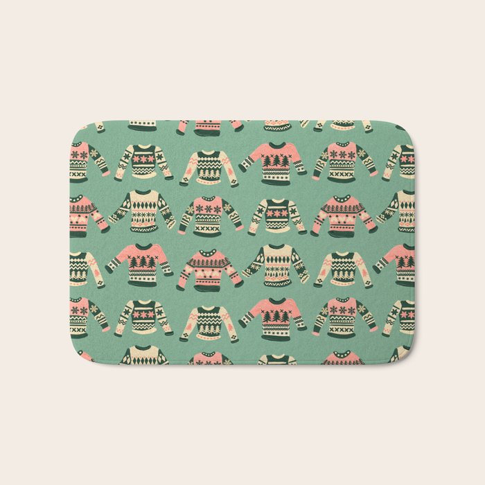 Christmas Sweaters - Vintage Blush Mint Palette Bath Mat Gallery Image 1