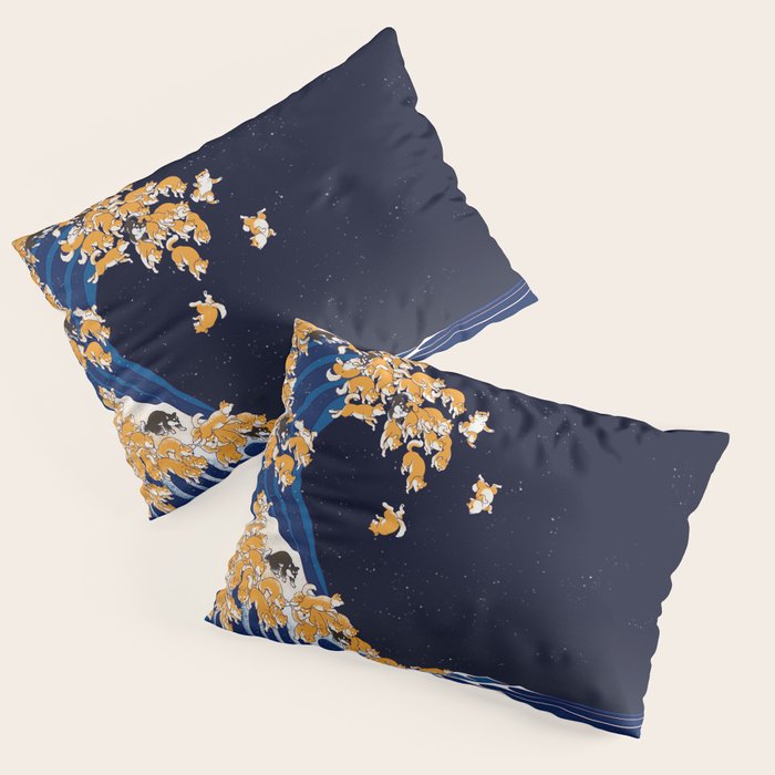 Shiba Inu The Great Wave in Night Pillow Sham Gallery Image 3