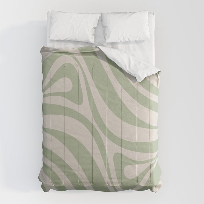 New Groove Retro Swirl Abstract Pattern in Sage and Beige Comforter Gallery Image 6