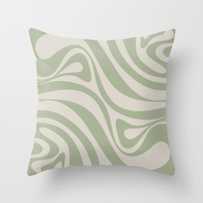 New Groove Retro Swirl Abstract Pattern in Sage and Beige Throw Pillow Gallery Image 6